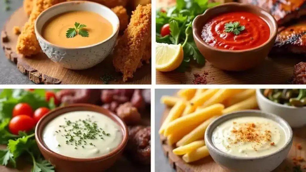 Cane's Sauce Recipe in a bowl, surrounded by crispy fries, chicken tenders, and fresh herbs