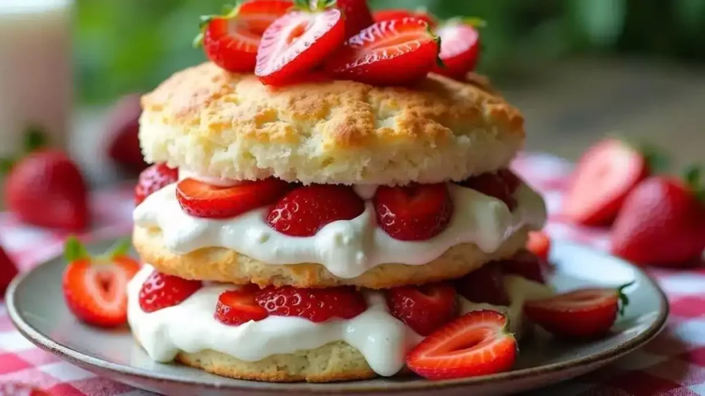 Assorted strawberry shortcake variations, including classic, tropical, and chocolate-dipped, beautifully arranged with fresh strawberries and whipped cream