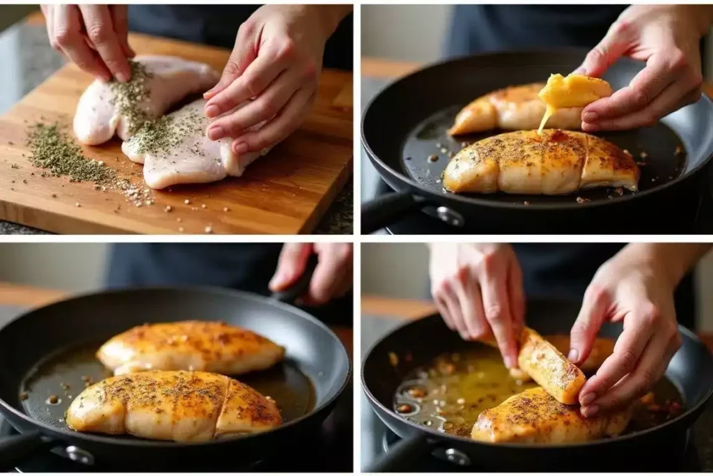 Quickly prepared chicken breasts grilled to perfection, garnished with herbs and served with a side salad