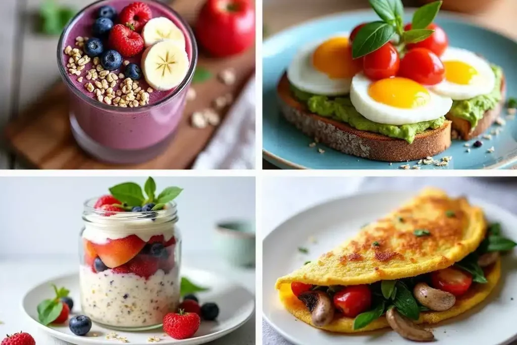 Quick and easy healthy breakfast options, including overnight oats and avocado toast