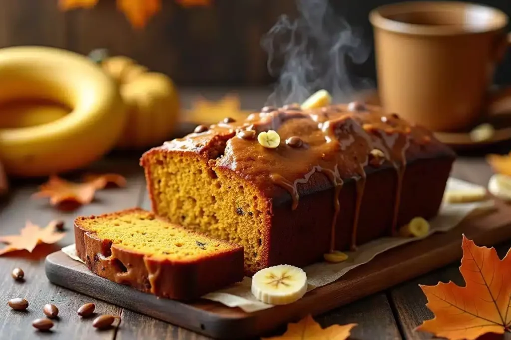 Pumpkin banana dessert garnished with cinnamon on a rustic table