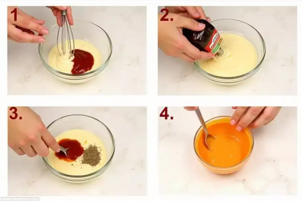 Quick and simple Cane's Sauce recipe in a bowl with a whisk and ingredients nearby