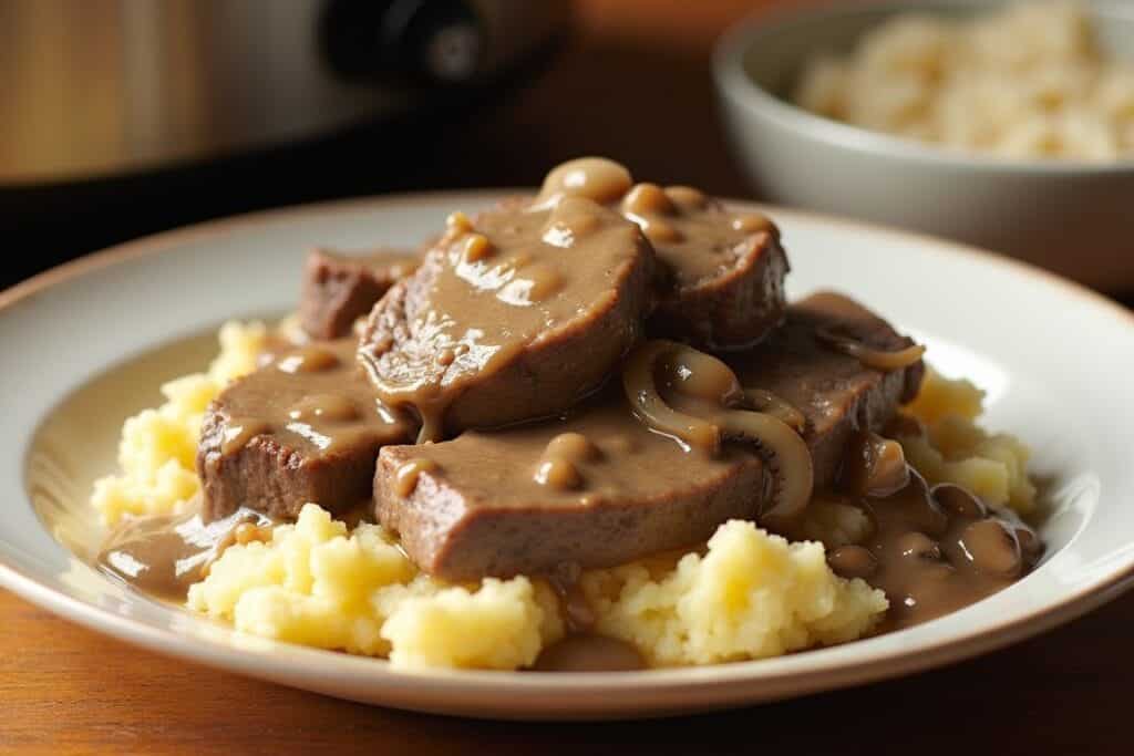 Slow-Cooked Round Steak with Mushroom Gravy