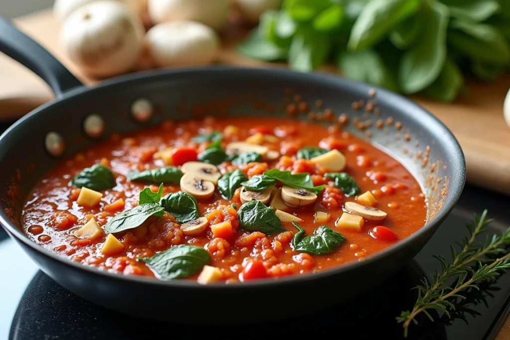 Mushroom and Spinach Spaghetti Sauce Recipe