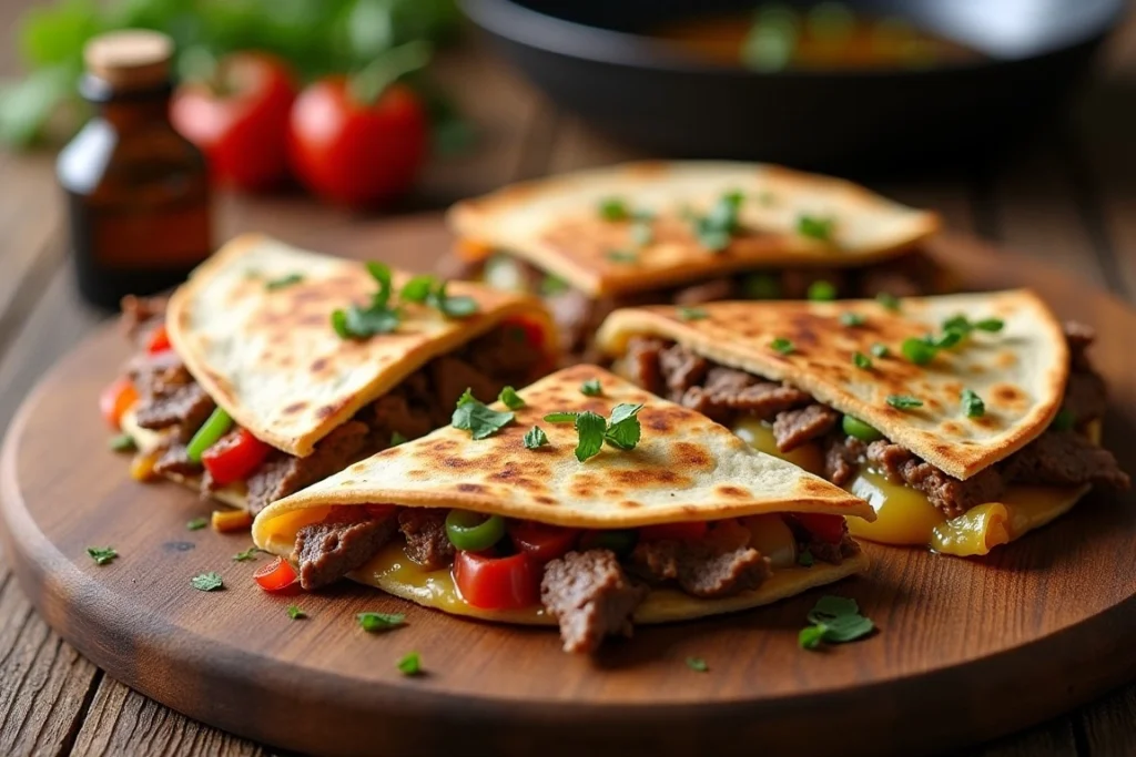 Philly Cheesesteak Quesadilla with Truffle Oil Drizzle