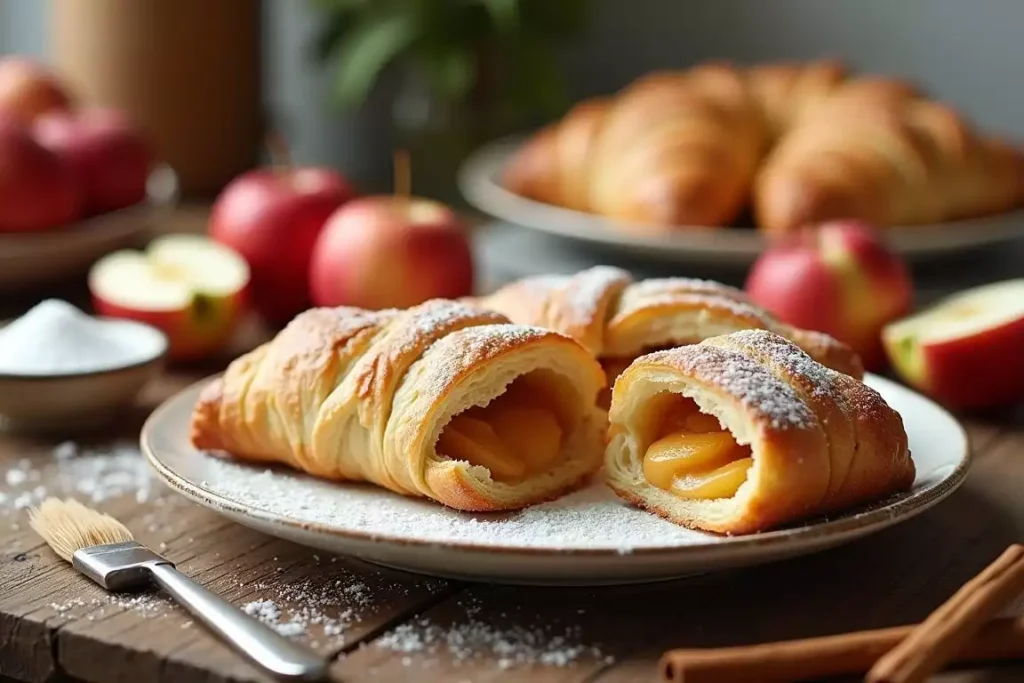 Freshly baked apple puff pastry with golden, flaky layers and tender apple filling