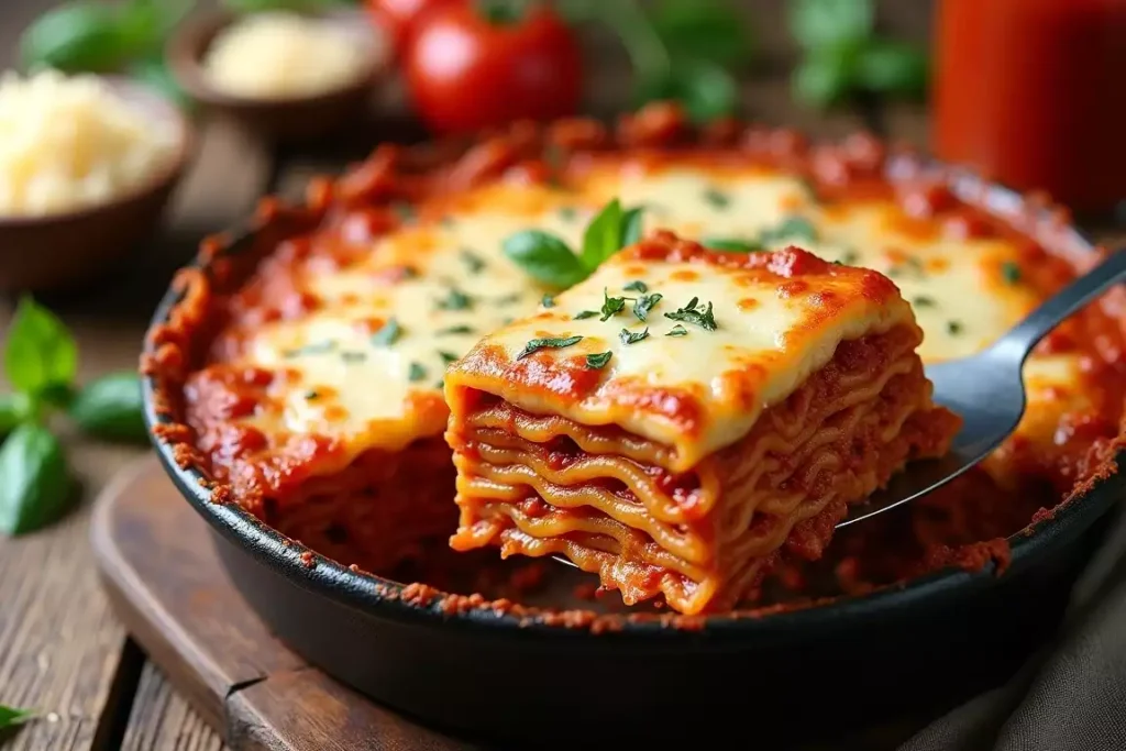 Freshly baked Barilla lasagna recipe with golden, bubbly cheese on top