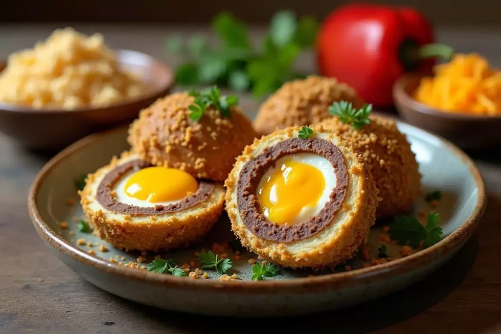 Golden, crispy armadillo eggs recipe served hot with a side of dipping sauce