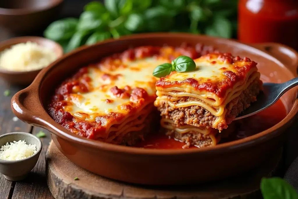 Classic Barilla lasagna with layers of meat sauce, ricotta, and melted cheese