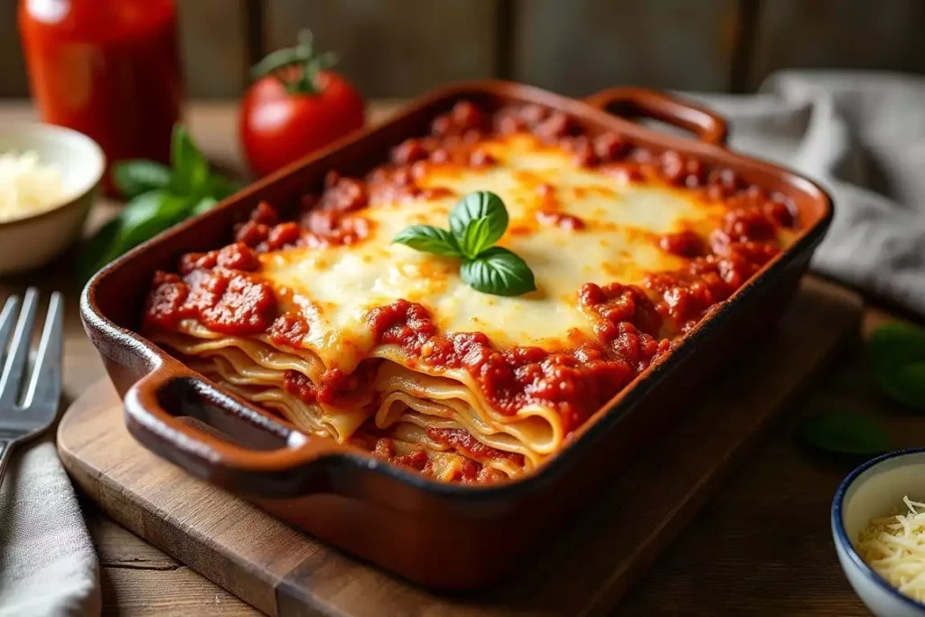 Barilla oven-ready lasagna layered with noodles