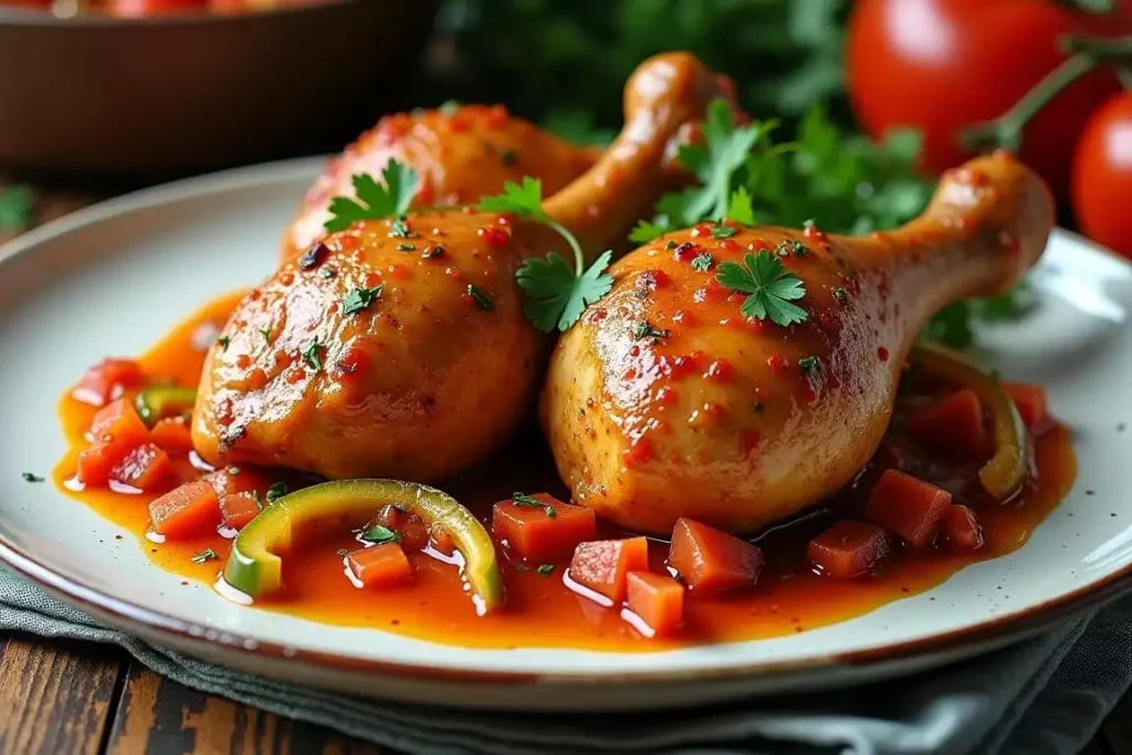 Spicy Cajun smothered chicken served with a rich, spiced gravy and garnished with fresh herbs