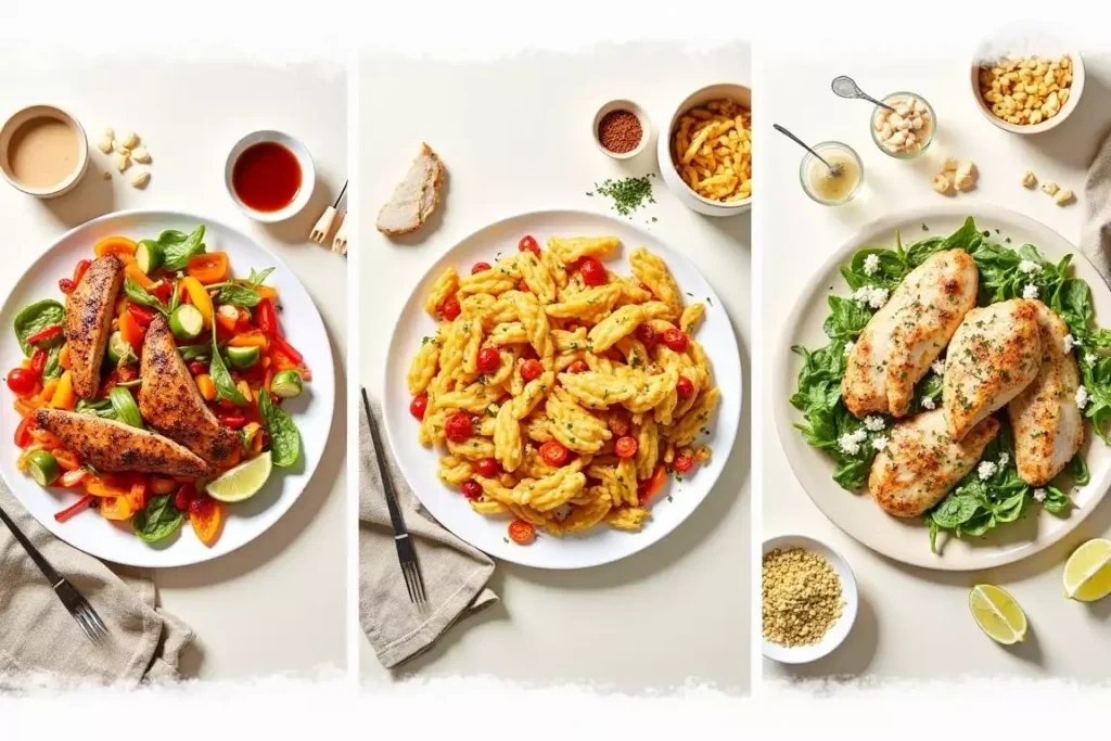 Thin sliced chicken breast recipes, including quick and easy dishes like stir-fries, roll-ups, and grilled options.