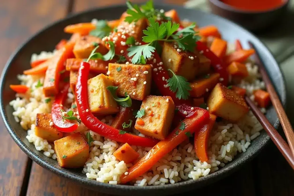 Spicy Alice Springs Chicken Stir-Fry with colorful vegetables and a savory sauce