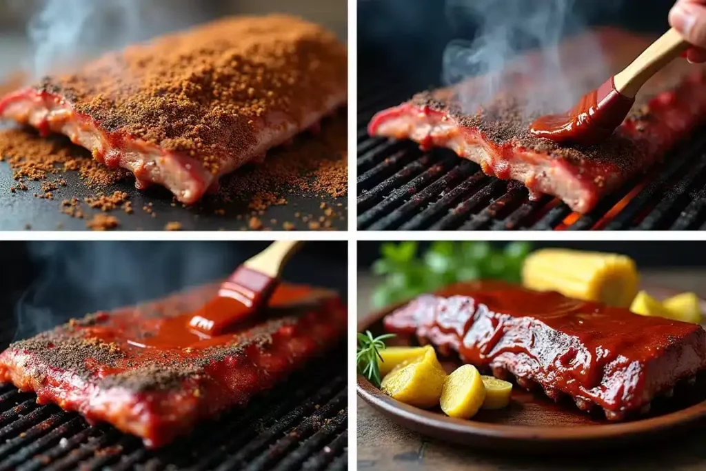 Beef back ribs cooking on a grill