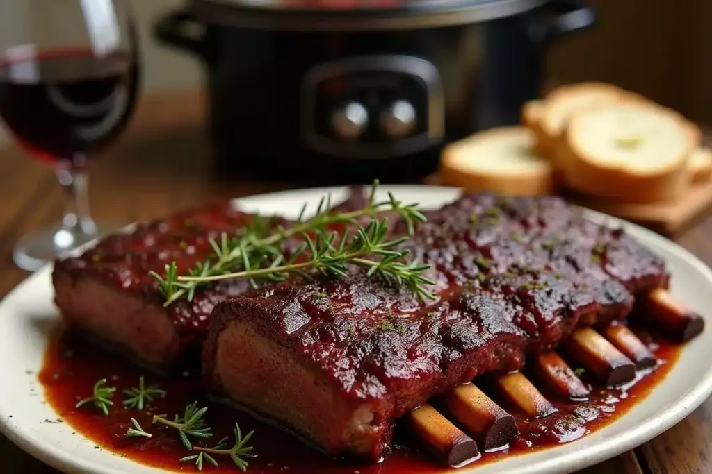 Slow-cooked beef back ribs with red wine sauce