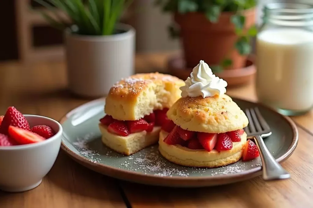 Bisquick shortbread cookies stacked on a plate with a dusting of coarse sugar