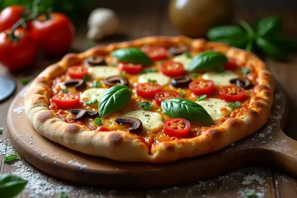 Whole wheat Italian pizza dough rolled out and ready for toppings