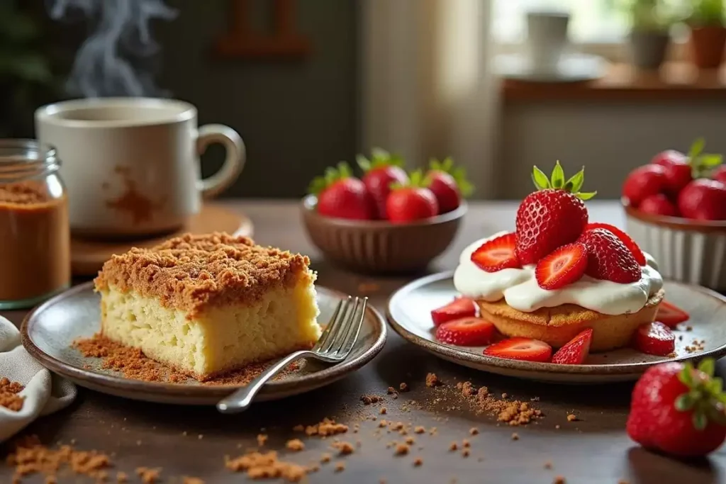 Bisquick coffee cake topped with a cinnamon crumble, served on a plate