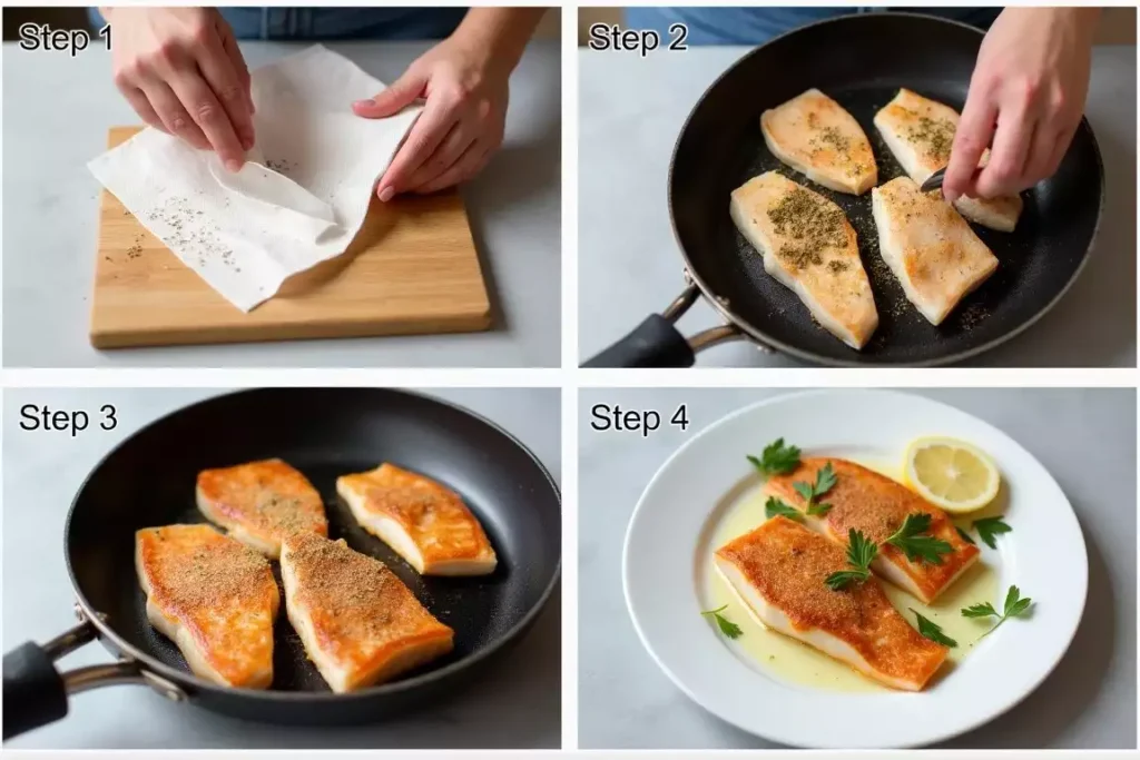 Fresh rockfish fillet on a cutting board, seasoned with salt, pepper, and olive oil, ready for cooking