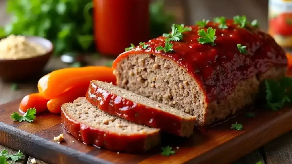 Assorted meatloaf dishes, including classic, French onion, and oat-infused meatloaf, sliced and garnished on serving platters