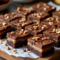 Slutty brownies being prepared with layers of brownie mix and cookie dough