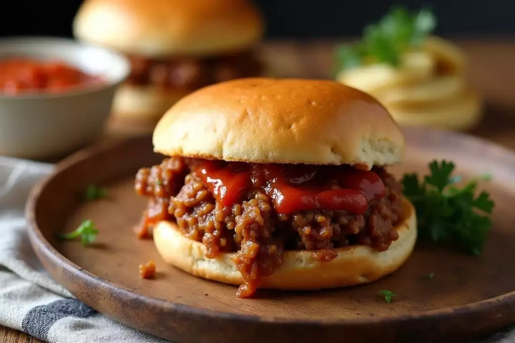 Easy sloppy joe made with 3 ingredients, served on a soft bun with a side of potato chips