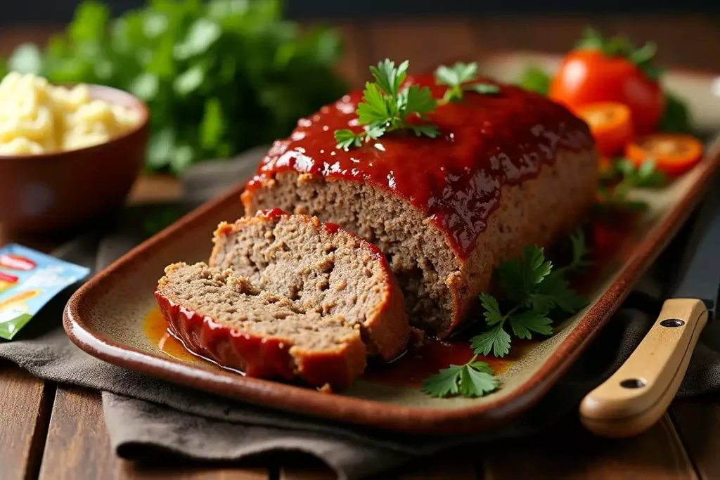 Lipton Onion Soup Meatloaf served with fresh parsley garnish