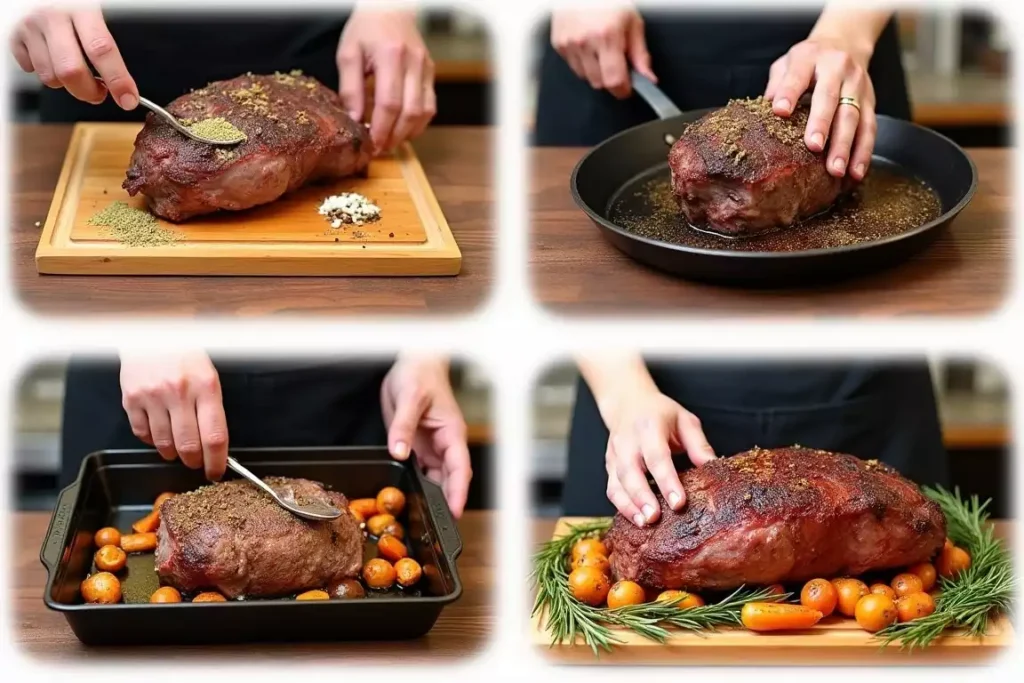 Quick and simple venison roast with roasted vegetables, ready to serve