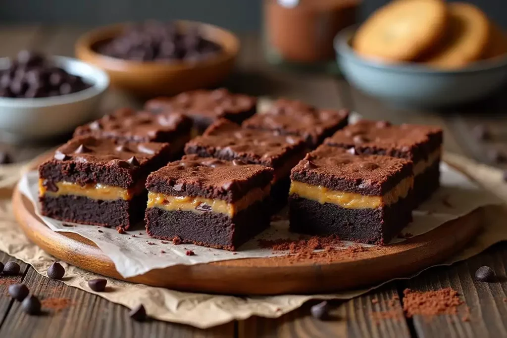 Slutty chocolate brownies with dark chocolate chunks and a rich, fudgy texture