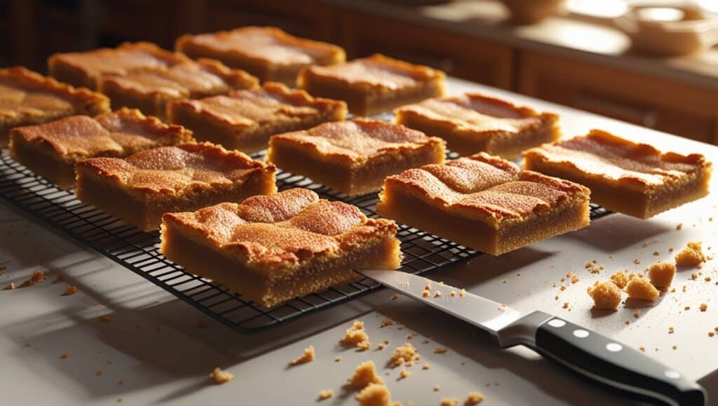 Snickerdoodle Cookie Bars: The Ultimate Recipe for Soft & Chewy Bars 8 Baking bars in the oven cooling them and slicing into squares