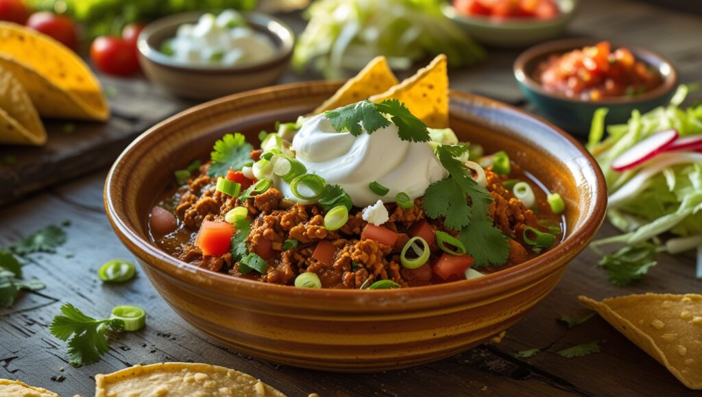 Taco Spaghetti: A Flavorful Fusion of Two Classics 6 Garnish with sour cream fresh cilantro or green onions and serve with your favorite taco toppings
